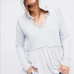 FREE PEOPLE Light Grey High Low Pullover Hooded Sweater